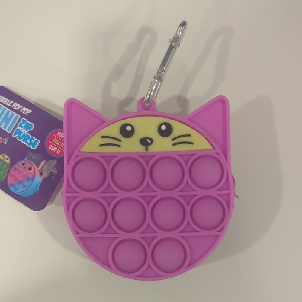 Bubble Pop Mini Zip Purse Happy Cat Toy for Kids Fidget Stocking Stuffers Pink